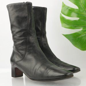 Vintage Cole Haan Italy Women's Dress Boot Size 8 Low Block Heel Black Calfskin